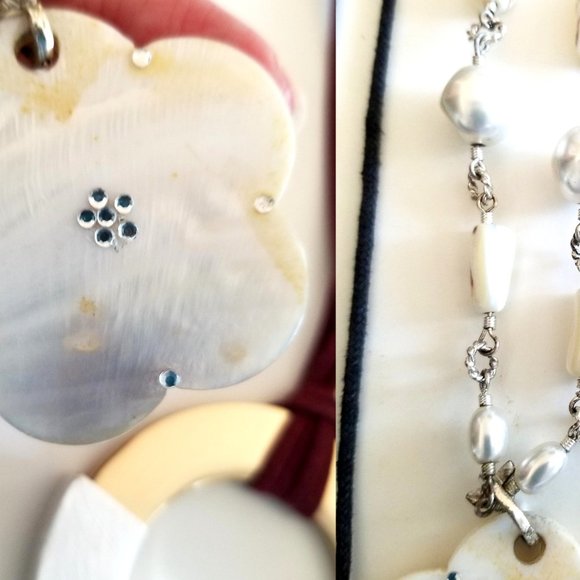 Lot of 5 Red Black White Beaded Necklaces Mother of Pearl Hearts - Picture 11 of 13